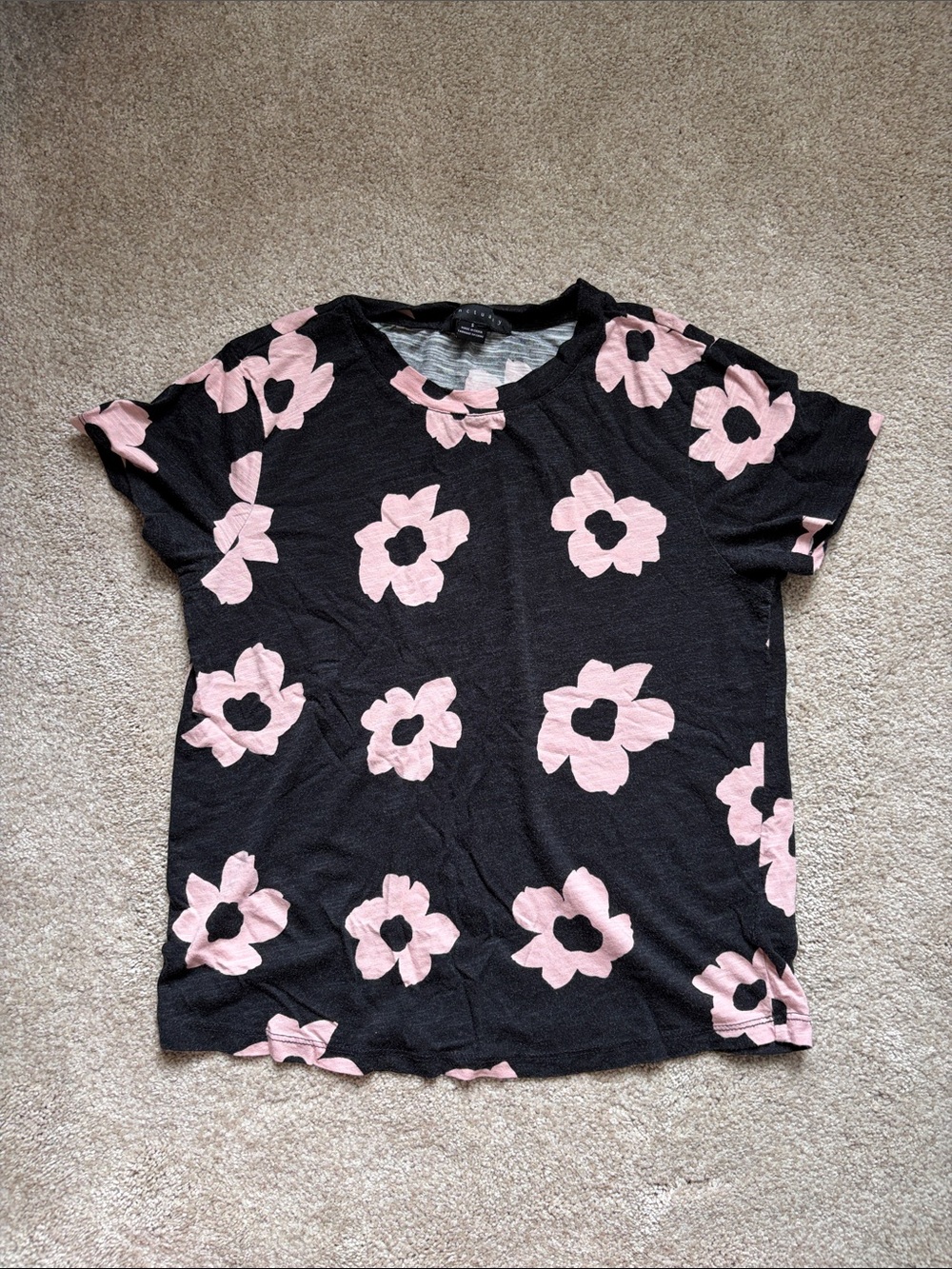 Sanctuary Black Tee with Pink Floral Print